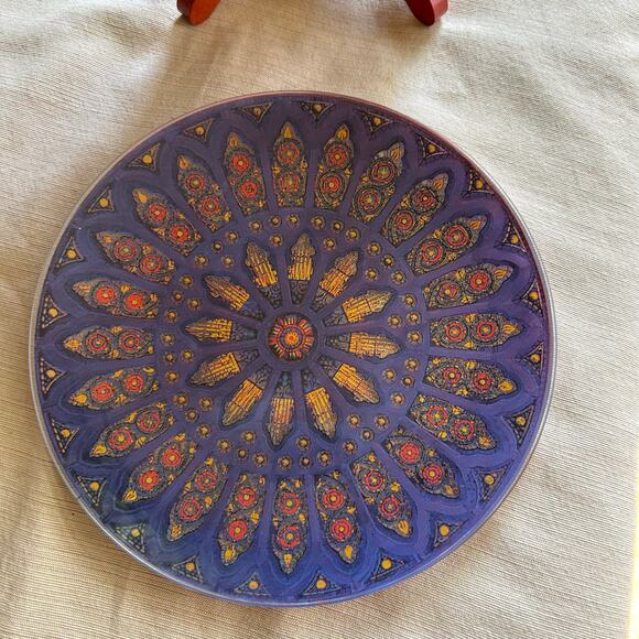 Vintage 8” Pilgrim Glass Silhouette Stained Glass Window Plate Purple ~ set of 5 - Picture 12 of 16